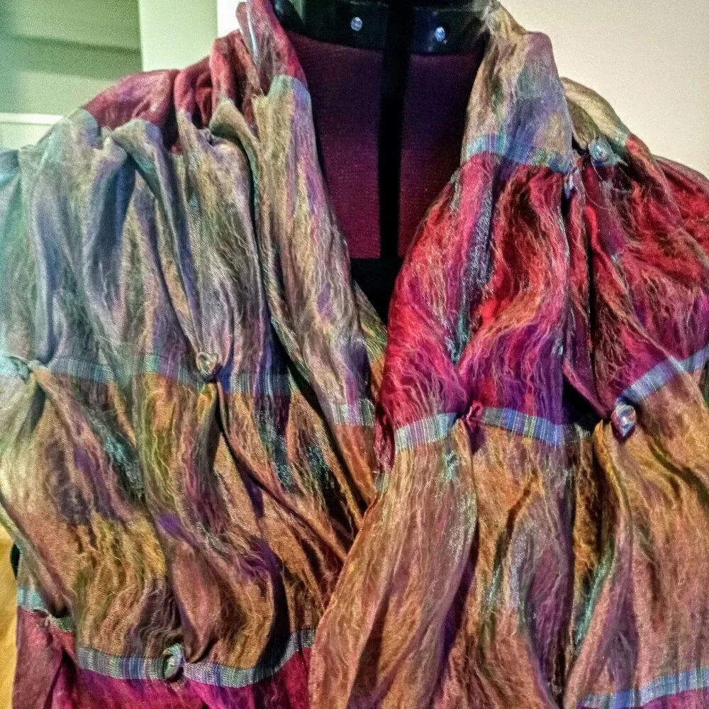 Beaded Multi-Color Silk Oblong Tufted Scarf Wrap